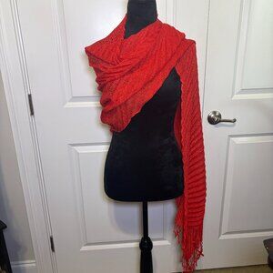 NWT Beautiful Red Sparkly Tasseled Shawl